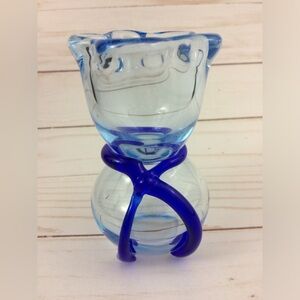 Vintage Mini Blue Glass Decorative Vase Cobalt Ribbon